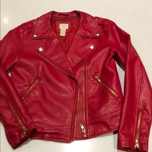 Forever 21 red girls faux leather jacket